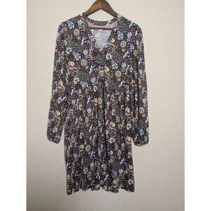 Boden Mod Floral Print V Neck Smocked Tunic Dress Size 8R Long Sleeve Retro Boho